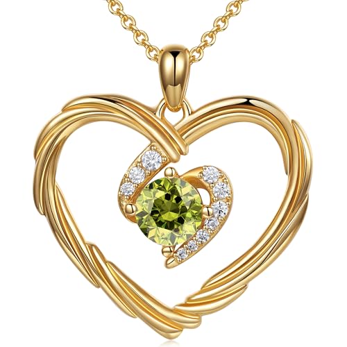 G&GEMSJEW 18K Gold Heart Birthstone Necklaces for Women, S925 Sterling Silver Jewelry Birthday Gifts for Women Wife Girlfriend Mom, Anniversary Christmas Valentines Gifts