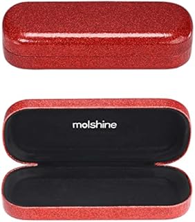 molshine Bling Hard Shell PU Leather Glasses Case,Portable Sparkling Shiny Eyeglass Case for Men Women Girl Travel Study Work