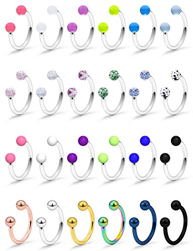 SCERRING 16G Septum Jewelry Stainless Steel Horseshoe Nose Hoop Rings Eyebrow Lip Earring Tragus Barbells Piercing Jewelry Retainer Glitter Glow in Dark 10mm 24PCS
