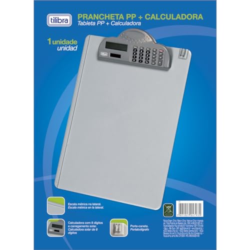 Tilibra - Prancheta em Acrílico com Calculadora e Prendedor de Plástico - 1 un