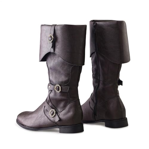 image for DUNHAO COS Men's Faux Leather Medieval Boots Viking Pirate Costume Boo