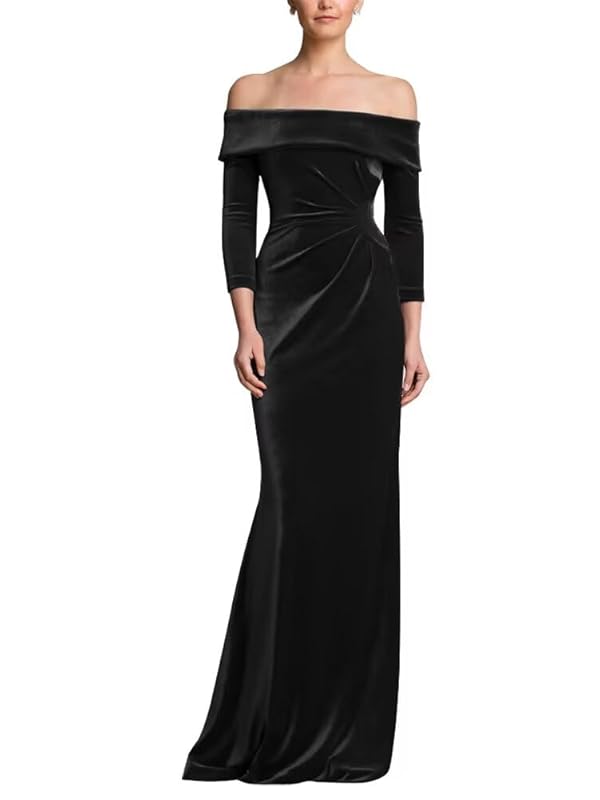 Winaiwi Long Sleeve Off The Shoulder Evening Dress Plus Size Formal Party Gowns Velvet Bridesmaid Dresses Black Size 14 W047 by Winaiwi - Used condition - US$15.62