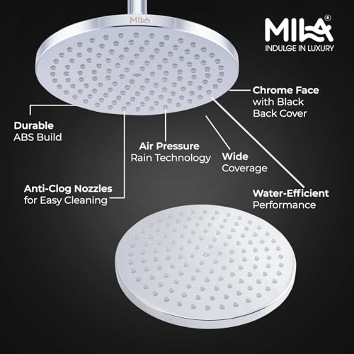 Image of Mila Disque Rain Shower| Chrome Finish Round Overhead Shower | Φ200mm Ceiling Mounted | ABS Body| Single Function Rainfall Shower for Broad Coverage & Water Efficiency| (Without Arm)