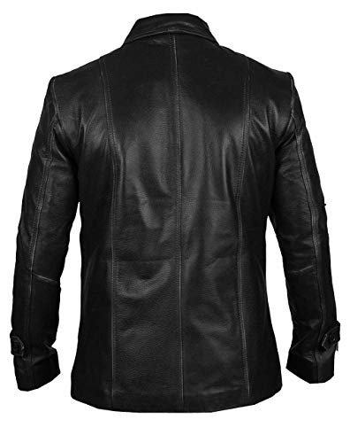 meninious Four Button Black Real Leather Blazar Coat for Men2