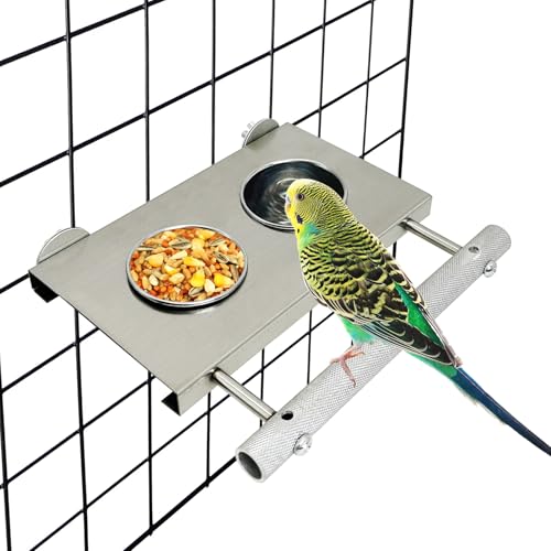 Apatal Stainless Steel Bird Feeder Hanging Parrot Feeder Bowl with Perch Stand Removable Food and Water Cups Bird Cage Accessories for Parakeet Cockatiel Budgie Conure - image 8