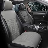 Black Panther 1 Piece Luxury PU Leather Front Car Seat Cover Protector with Partial Backrest Coverage (Middle Part Only), Universal Fit for 95% of Cars, Triangle Quilted Design - Grey