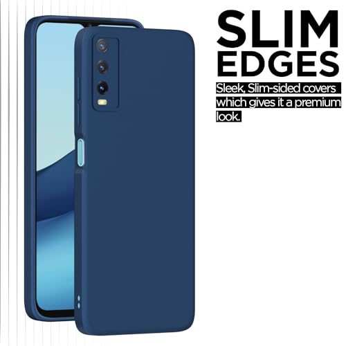 Image of Outlouders Back Cover for Vivo Y12s / Y20 / Y20i / Y20G | Camera Protection | Durable Soft Matte Silicone Bumper Case (Blue)