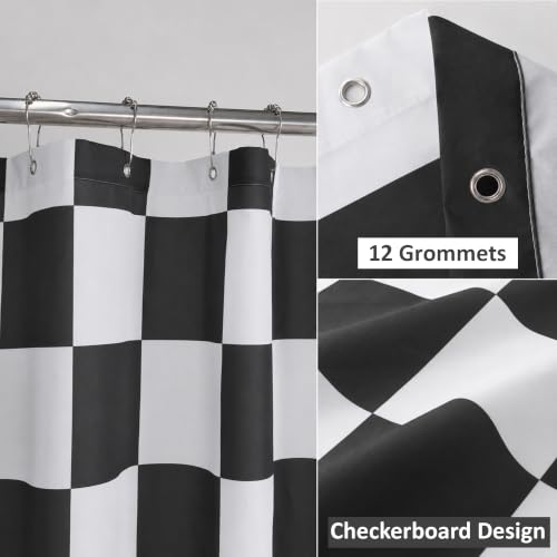 Image of N&Y HOME Fabric Shower Curtain or Liner Black and White Checkered