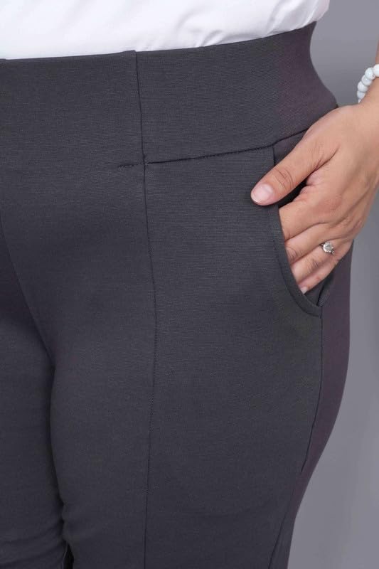 Image of Mlada Women's Solid Cotton Lycra High Waist Ankle Length Tummy Tucker Jeggings Trouser with 2 Side Pockets | Office Wear Summer Pants | Regular Fit, Stretchable, Comfortable & Stylish Everyday Bottoms