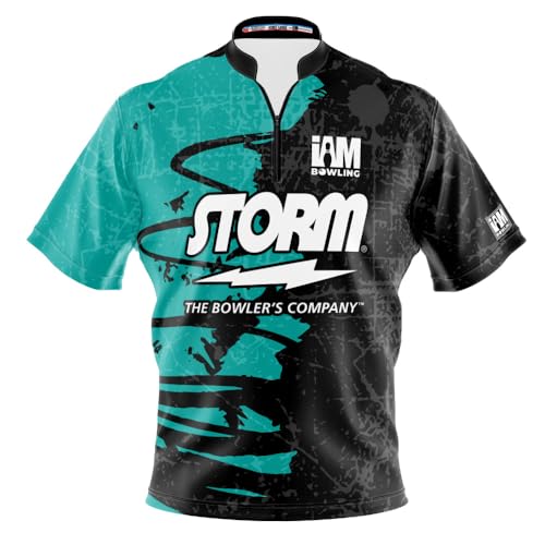 Logo Infusion I AM Bowling Jersey Short Sleeve Sash Collar 2147-ST Made in USA Storm (US, Alpha, Large, Regular, Regular, Polyester)