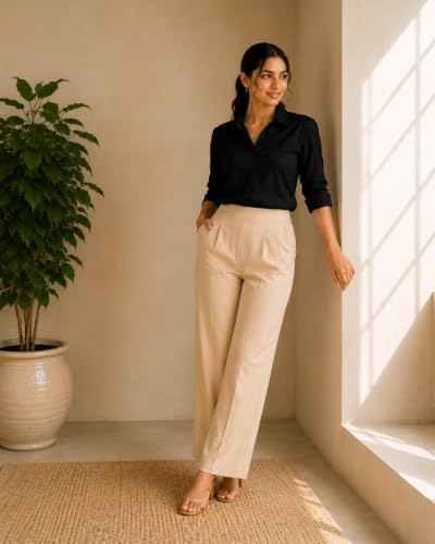 Image of DIGITAL SHOPEE Women's Wide Leg Trousers, High Waist, Straight Fit, Casual and Smart Workwear Pants