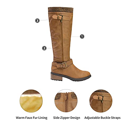 DREAM PAIRS Women's Knee High Boots Wide Calf Low Heel Riding Boots Fall Tall Boots for Women,Size 7,Camel-Wide-T,UTAH-W