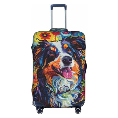 happy Australian Shepherd Elastic Travel Luggage Cover Travel Suitcase Protective Cover
