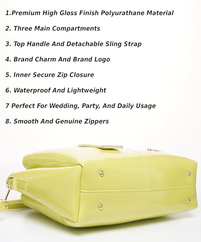 Image of Carrylux Women's Top Handle Bag | Hand Held bag | Stylish Patent Synthetic Leather Handbag with Dual Handles & Detachable Sling Strap | Beige Shoulder Purse for Work & Casual Outings