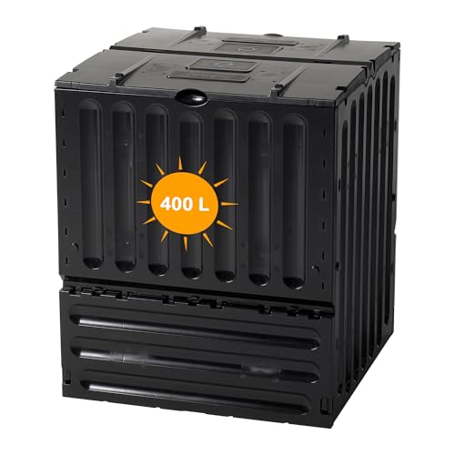 Yoursol Eco-King Komposter für den Garten, 400 L, Schnellkomposter Kunststoff anthrazit, Composter Garten, Kompostierer Garten, Kompostierung & Gartenabfall