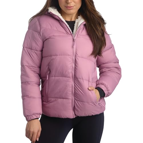 Reebok Womens Puffer Jacket - Heavyweight Quilted Parka Winter Coat - Fully Faux Fur Lined Ski Jacket for Women, Size Medium, Orchid Pink