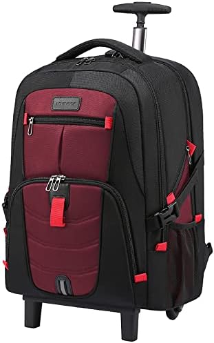LOVEVOOK Rolling Backpack, Laptop Backpack with Wheels Waterproof Travel Backpack for Men Carry on Luggage Business Backpack fits 17 inch Laptop for Travel(17 inch,Red)