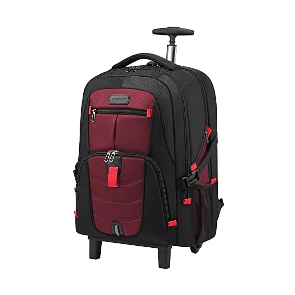 LOVEVOOK Rolling Backpack, Laptop Backpack with Wheels Waterproof Travel Backpack for Men Carry on Luggage Business Backpack fits 17 inch Laptop for Travel(17 inch,Red)