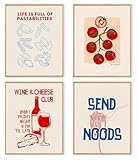 dzxnouart 4 piezas de arte de pared de cocina divertido, póster vintage de cocina, cuadro moderno de club de vino y queso para comedor, sin marco (20 x 25 cm)