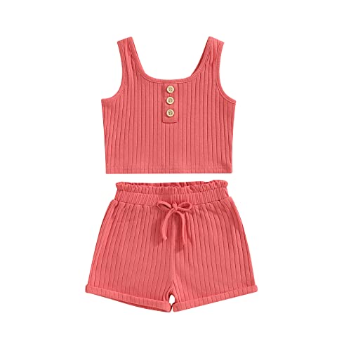 Image of Little Toddler Kids Girl Clothes Set 1-8 Years Summer Outfits Solid Color Tank Tops & Shorts