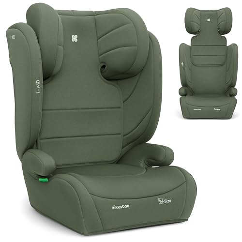 KikkaBoo Seggiolino Auto 15-36 kg i-AID, Gruppo 2/3, i-Size 100-150 cm, da 3,5 a 12 Anni, Poggiatesta Regolabile 13 Posizioni, Verde militare