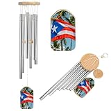 Puerto Rico Flags Frog Palm Trees Wind Chime (20.5') Large Metal Deep Tone...