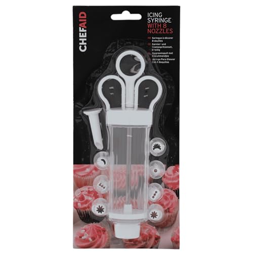 Chef aid Icing syringe with 8 nozzles, Cake decorating pen for piping cupcakes, cakes, cream filling desserts and pastries, easy clean and reusable, Interchangeable tips.
