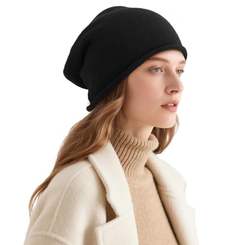 DOCILA Slouchy Knit Black Beanie Hat Women Men Knitted Chunky Baggy Skull Cap Stretchy Warm Winter Fall Spring Stocking Hats