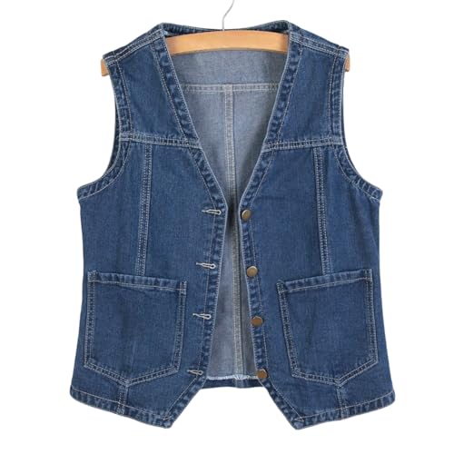 Womens Sleeveless Denim Vest V Neck Button Plus Size Jean Waistcoat Y2K Casual Trendy Loose Lightweight Jackets with Pockets2