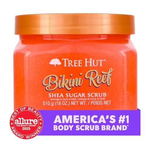Image of Tree Hut Bikini Reef Shea Sugar Scrub, Exfoliating, Hydrating & Moisturizing Body Scrub with Shea Butter & Nourishing Essential Oils, Smooth & Soften Skin, 18 oz