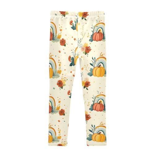Rainbow Pumpkin Flower Girls Leggings Soft Stretch Workout Yoga Dance Pants for Kids Casual Tights2