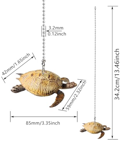 Image of 12 inch Easy-Install Ceiling Fan Pull Chain Set with Decorative Pendant - Extender & Ball Chain Connector for Light Pull Chains, Ceiling Fan Hanging Ornament Accessories (Giant Turtle)