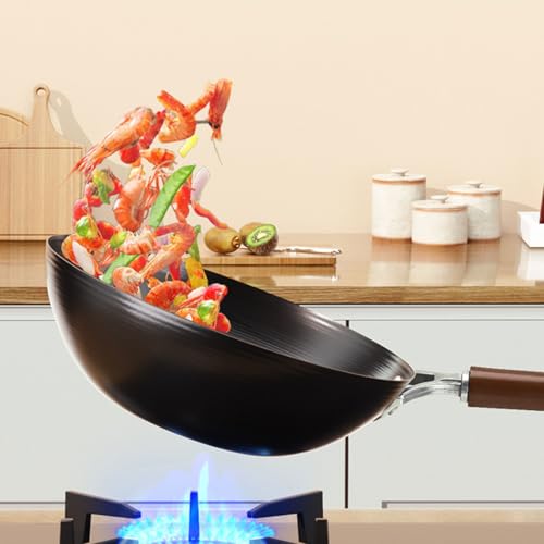 Wok de hierro 30 cm con tapa y mango de madera miniatura 2