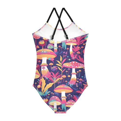 KLL Trippy Mushrooms Rainbow Toddler Girls 1 Piece Swimsuit Summer Swimwear with Adjustable Straps Cute2