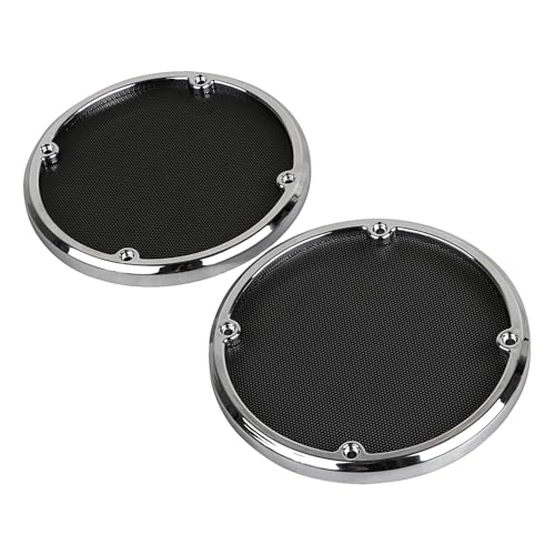 Image of Motorcycle Rear Speaker Grill Mesh Cover For Harley Electra Glide FLHTCU /FLHTK Tri Glide Ultra FLHTCUTG Road Glide FLTRU 2014-2023,Chrome Trim Ring + Black Mesh