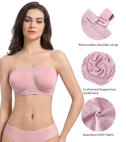 Image of Lemorosy Women's Invisible Seamless Non-Padded Underwire Bandeau Multiway T-Shirt Bra