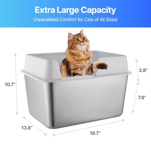 Arenero de acero inoxidable XL con tapa para gatos grandes miniatura 5