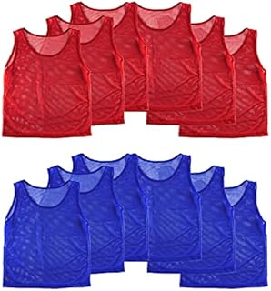 Super Z Outlet Nylon Mesh Scrimmage Team Practice Vests Pinnies Jerseys for Children Youth Sports Basketball, Soccer, Football(12 Jerseys) Red/Blue