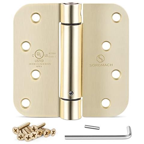 Self Closing Hinge Satin Brass Auto Close Hardware Hinge Outlet Adjustable Spring Hinges Satin Hinges 5/8" Radius Corner for Commercial Grade Self-Closing, UL Listed 3 Pack Cover