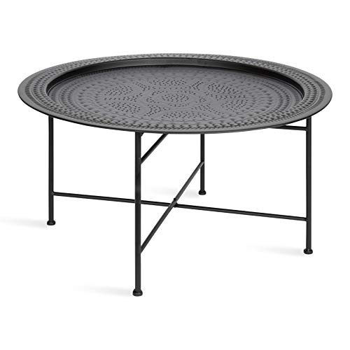 Kate and Laurel Razza Modern Round Metal Coffee Table, 28 x 28 x 15, Black, Stamped Metal Table for Storage and Display