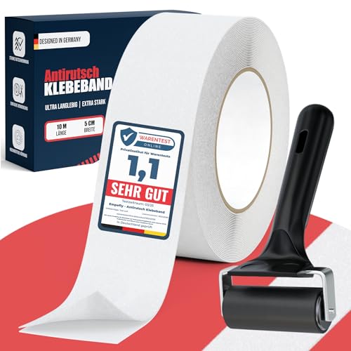 Antirutsch Klebeband Weiß 5 cm × 10 m - rutschfestes Grip-Band für Treppen & Stufen, innen & außen, wetterfest gegen Nässe, Frost & Herbstlaub Sicherheitsband für Kinder, Haustiere & Senioren