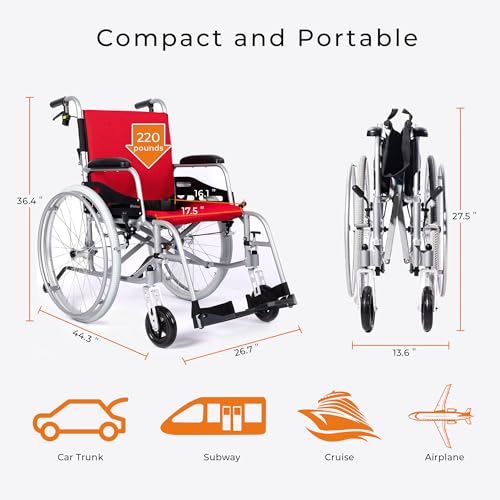 SUMELL-Magnesium-Lightweight-Wheelchair-21lbs-Self-propelled-Chair-with-Travel-Bag-and-Cushion-Portable-and-Folding-175-W-Seat-Park-Brake-Anti-Tipper-Swing-Away-Footrests-Ultra-Light-Red