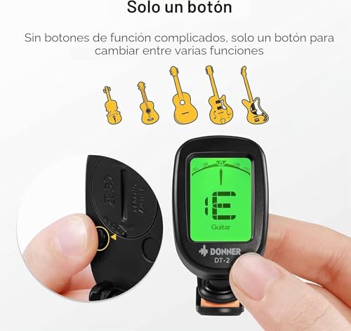 Miniatura 4 de Donner Afinador De Guitarra, Ukelele, Bajo, Violín, Cromático, Dt-2 Afinador Para Guitarra Portátil Con Clip 360 Led Cromática Digital Pantalla Electrónica
