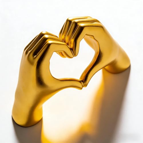 Escultura Grande Corazón Dorado con Manos miniatura 2