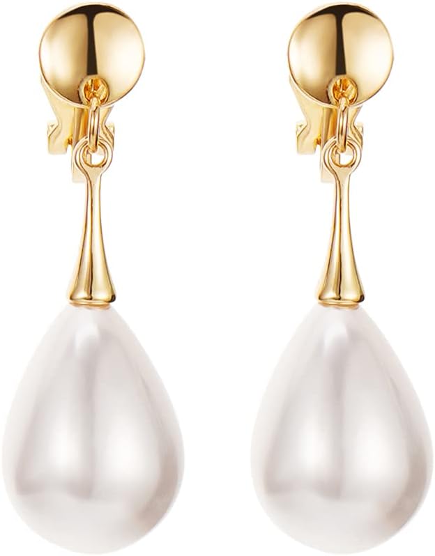 Pearl Clip on Earrings for Women Drop Clip Earrings for Women Gold Plated White Imitation Pearl Earrings Fashion