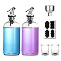 16-Ounce Glass Mouthwash Dispenser - Clear Glass Bottle with Pour Spout, Shot Glass, Funnel and Labels, Refillable Boston Round Bottles - 2 Pack