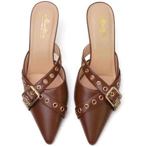 Image of Mostrin Kitten Heels for Women Pointed Closed Toe Heels Vintage Stiletto Dressy Pumps Shoes for Office Work Party