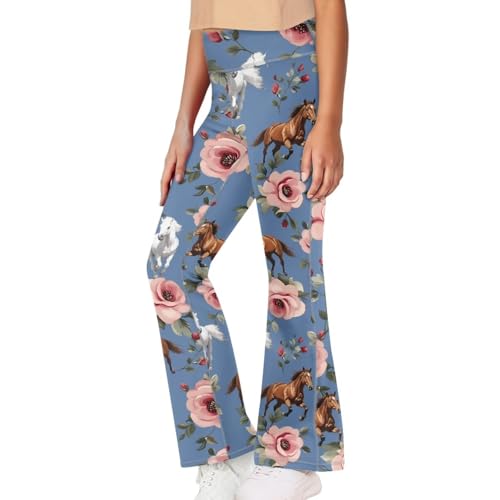 Image of Girls Leggings Floral Print High-Waisted Flared Pants 5-14 Years