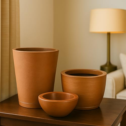 Kit 3 Vasos Polietileno Para Plantas Decorativo / 3 Vasos (Marrom)