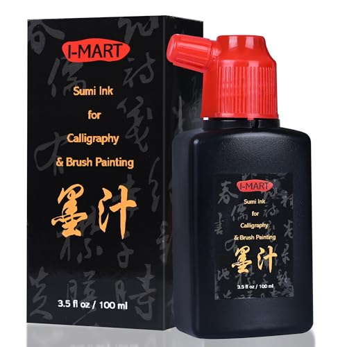 I-MART Sumi Ink for Chinese Calligraphy & Japanese Brush Art, Calligraphy Ink for Traditional Artworks, India Ink Black for Painting & Writing (3.5 fl oz/100 ml, Black)
